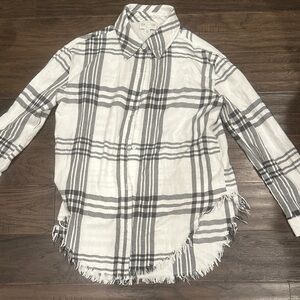 Frayed Hem Striped Flannel